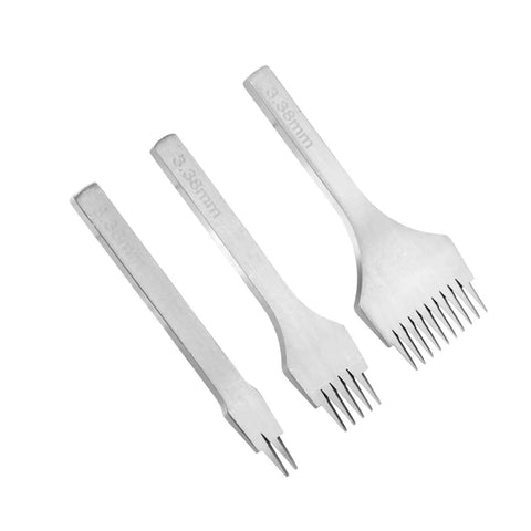 White Steel Prong Leather Punch Set For Crafting Includes 2, 5, And 10 Sizes With 3.38mm Spacing rust resistant tools displayed