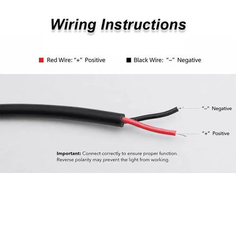 Wiring instructions for red and black wires, highlighting positive and negative connections, for Amp Up Shop Floor Safety Using This Hella Visible Forklift Warning Lamp That Projects Bold Red Ground Signals For Raymond 8210 Industrial Trucks And Warehouse Loading Areas.