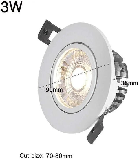 WKNHHL Recessed Lighting Housing Trim Kits 3W Round Metal commercial downlight with 90mm diameter and 38mm depth, for interior ceilings.