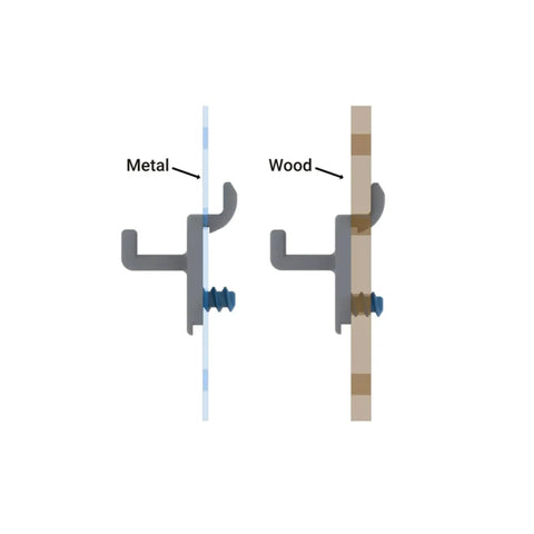 Hang Tight Pegboard C Hooks For Tools Heavy Duty shown with locking screws on metal and wood panels