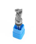 Heavy Duty Compression Flush Trim Router Bit With 1/4 Inch Solid Carbide Shank, suitable for CNC, stored in protective blue case.
