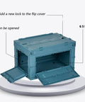 Hella Big Folding Storage Bins With Secure Lid 65L Large Collapsible Truck Bed And Car Trunk Organizer Crate showing open flip cover design.