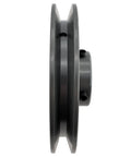 Side view of 5/8 Inch Bore 4.75 Inch OD One Groove V Belt Pulley Cast Iron Motor Pulley For AX A 3L 4L V Belts With 5/8 Shaft And Keyseat 3/16 By 3/32 Statically Balanced Rust Resistant Finish Built Like A Workhorse In The Shop