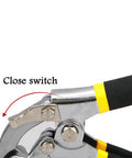 75mm Curved Sheet Bending Pliers with close switch, durable steel construction, ergonomic grip for metal seaming and edge forming