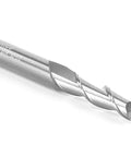 Yonico upcut router bit, 7/32 in dia, 1/4 in shank, 2-flute solid carbide end mill, side view