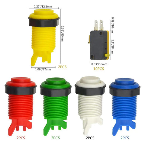 10 Pack Arcade Game Push Buttons With 3 Pin Micro Switch For Jamma Mame Arcade Video Games DIY, various colored buttons