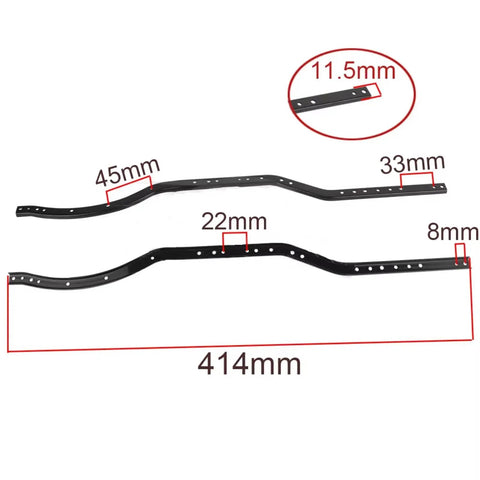 Beefy One Tenth Scale RC Car Chassis Frame Kit For SCX10 90046 90047 6x6 Black Steel Rails with measurements