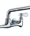 Beefy Workhorse Wall Mount Kitchen Faucet With 8 Inch Swivel Spout Dual Handle Chrome Industrial Mixer Tap For Restaurant Laundry And Utility Sink Rugged Design And Easy DIY Install shown from side angle