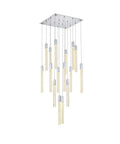 Modern 16 Light Chrome Ceiling Pendant With Glowing Crystal Accents For A Fresh Indoor Setup And Smooth Ambient Flow That Really Upgrades Your Whole House Game Today, featuring 16 hanging crystal bars.