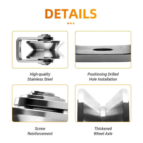 Detailed view of V Groove Wheel Pulley For Material Handling And Moving Jobs 201 Stainless Steel Silent Pulley Block features