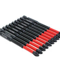 Set of 10 Philips PH2 magnetic anti-slip screwdriver bits with red sleeves, 90mm long