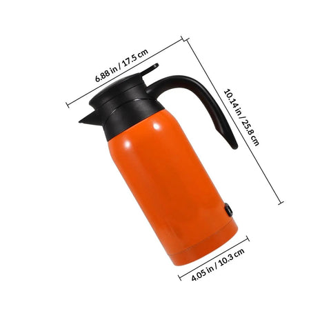 Slick Car Heating Kettle with 1000 Ml capacity in orange color, measuring 10.14 in height with premium stainless steel shell.