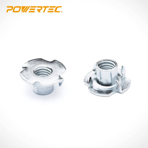 5/16-18 Tee Nuts, 4 Pronged, 50 Pack For Bolts And Stem Casters, Threaded Inserts For Woodworking, Heavy Duty Steel With Zinc Plating