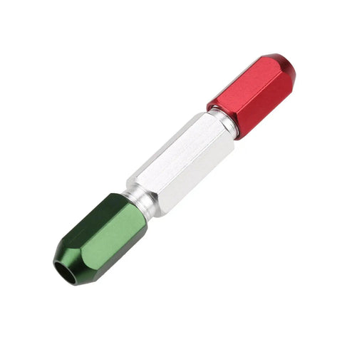 Pin Gauge Handle For Go No Go Gauges, Aluminum Alloy Double End Clamp Handle In Green Red, 0.3 To 16mm Range, shown angled