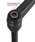 Close-up of M10 X 60mm Adjustable Clamping Lever with Push Button, showing 5mm hex socket and black oxide carbon steel finish.
