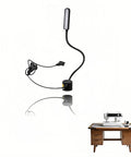 Bright 30 LED Sewing Machine Light With Flexible Silicone Neck And Magnetic Base shown near sewing machine table.