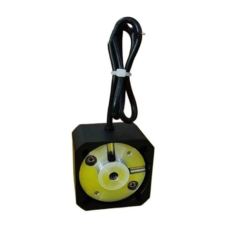 NEMA 17 42x42mm stepper motor with power-off brake; black housing, yellow front plate, 8mm shaft
