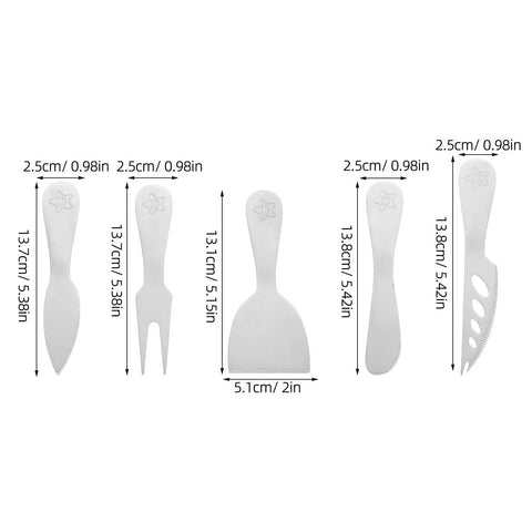 Five Piece Stainless Steel Cheese Tools Set With Knives And Butter Forks For Easy Cleaning On The Go Portable Picnic And Camping Cheese Serving Kit With Sleek Design