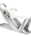 Modern Art Tape Dispenser Stainless Steel Silver, Patented Cutter Holder And Premium Desk Organizer with transparent tape