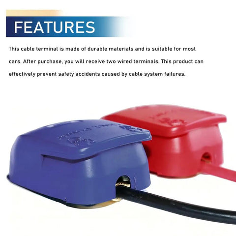 Side view of Two Piece Copper Plated Battery Terminal Clamps With Protective Cover And Quick Release Positive Negative Car Battery Connectors Insulated PVC Shell
