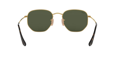 Front view of Unisex Hexagonal Flat Lens Sunglasses with lightweight gold metal frame and G Fifteen green lenses, medium fit.