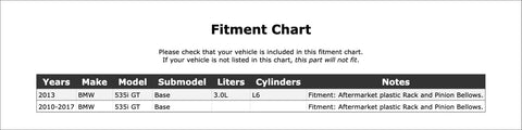 Fitment chart for Heavy Duty Left Accessory Drive Belt Idler Pulley For BMW 535i GT 2010-2017 with model details.