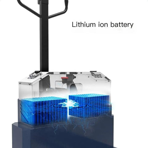 Heavy Duty 6600 Lbs Electric Pallet Jack With Lithium Battery For Tight Spaces, showing lithium ion battery design and details.