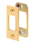 Heavy Duty Deadbolt Strike One Eighth Inch Steel Two Piece Set With Brass Plated Finish And Stainless Construction, shown front view