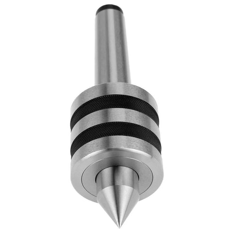 MT3 live center, alloy steel Morse Taper 3 precision lathe center with knurled grip, front view