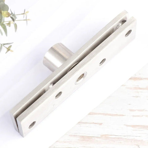Close-up of 360 Degree Rotating Stainless Steel Pivot Door Hinge For Wooden And Aluminum Frame Doors Featuring Vertical Shaft Hidden