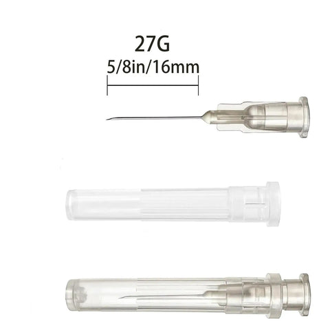 100 Pieces 27 Gauge Five Eighth Inch Luer Lock Lab Gear Individually Packaged For Easy Portability And Versatile Interfaces Stainless Steel And Polypropylene Components, 27G 5/8in needle with cap