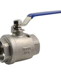 Two Pack Pro Grade 316 Stainless Steel 1.5 Inch Full Port Ball Valve With Heavy Duty Blue Vinyl Insulated Handle NPT Female Threads