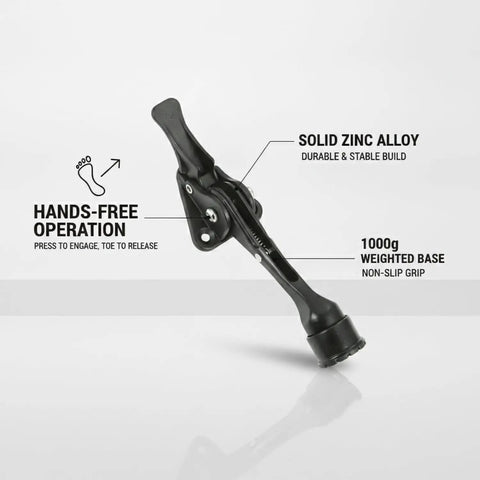 Foot Operated Door Stop With Weighted Base For Hands Free Entry On Standard Interior Doors, zinc alloy design and features