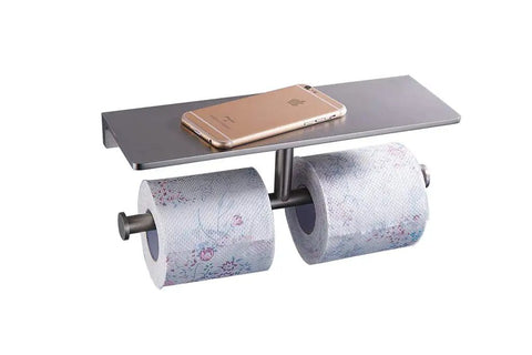 Durable Double Toilet Paper Holder With Storage Shelf Wall Mount Brushed Nickel Finish For Home And Hotel Bathrooms Keeps Toilet Tissue Accessible No Fuss Easy Reach No Clutter Sturdy Brass Construction