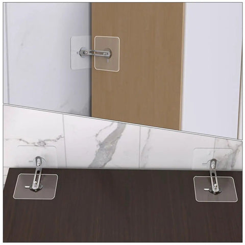 Four Pack Anti Tip Anchors For Furniture Stainless Steel And Acrylic, Adjustable Wall Mount Design, No Drill Required, Easy Install For Dressers Shelves TV Consoles Cabinets Keeping Kids Pets And Heavy Appliances Safe installed on cabinet and wall