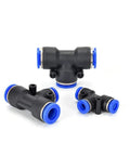 Top Shelf Pneumatic Push To Connect Fittings Kit featuring 62 Pieces Of 6mm OD Air Tube Pipe Connectors For Quick And Easy Tool Free Installation With Secure Sealing Structure And Smooth Release Rings Perfect For Any Garage Or Workshop Setup You Need. 6mm blue and black T air fittings
