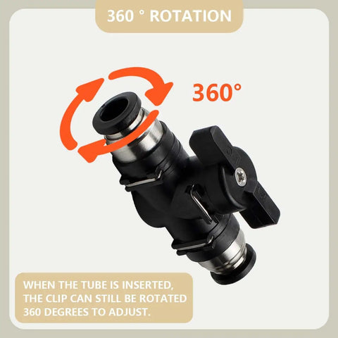 Set Of 3 6mm Pneumatic Ball Valves Push To Connect Fittings with 360-degree rotation capability, shown in black.