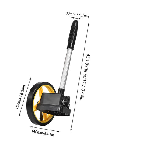 Luocute Mechanical Distance Measuring Wheel 0 to 9999.9m (small wheel) with telescopic handle, dimensions 450-950mm.