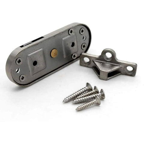Sliding Door Lock Hasp Gate Latch Barn Privacy Bolt Stainless Steel with installation screws on a white background.