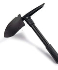 Folding Survival Shovel For Camping And Trekking; shown unfolded with serrated blade and durable metal handle, all-in-one tool.
