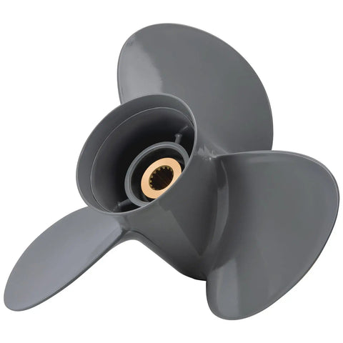 Honda Outboard Propeller Beefed Up Upgrade 13 1 4 Inch Diameter By 17 Inch Pitch Aluminum 3 Blade Right Hand 15 Spline Fits 60 130HP Engines OEM 58130 ZW1 017AH viewed from above showing blades and spline