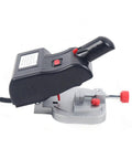 Side view of 110V 90W Mini Cut Off Saw With 45 Degree Bevel, Benchtop Metal Cutting Tool showing handle and base