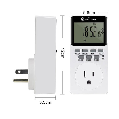 Slick Digital Plug In Timer Socket Featuring A Spacious Lcd Screen And Super Easy Push Button Programming For Hella Energy Savings With Ip20 Safety Ratings For Everyday Home Use, displayed showing dimensions.