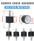 Beefy Heavy Duty Rubber Vibration Isolator Mounts M10 Double Stud Set Four Pack With Non Slip Nuts, dimensions labeled