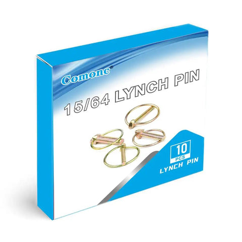 Box of 10 lynch pins with 15/64 inch size, part of Heavy Duty Lynch Pin Set For Trailers And Mowers, 10 Piece 1/4 And M6 Hitch Pin Kit