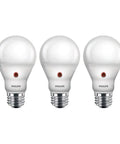 Dusk To Dawn Outdoor A19 LED Light Bulb 800 Lumen Soft White 2700K 8W 60W Replacement E26 Base 3 Pack No Fuss Flicker Free