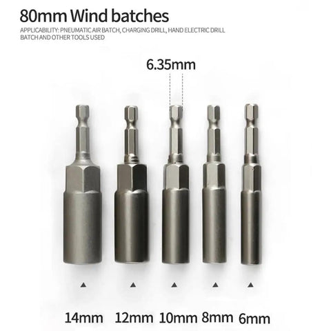Get This Heavy Duty 5 Pc Hex Socket Adapter Kit With Magnetic Bits For Bolt Removal And Drill Work Made From Chrome Vanadium Steel That Stays Hard And Tough For Any Job You Might Face., 5pc hex socket adapter bits, 80mm, chrome vanadium steel, 6-14mm