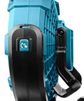 Side view of Cordless 18V LXT Fan With Three Speed Settings And 45 Degree Oscillation For Quiet Airflow, showing pivot design.