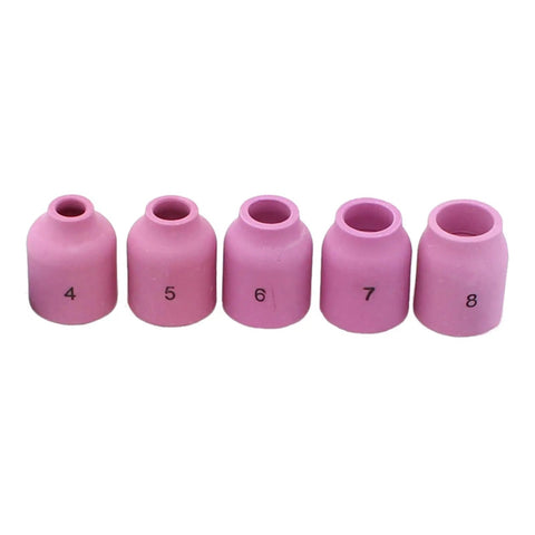 Five pink gas lens cups for All In One TIG Welding Torch Consumables Kit With Gas Lens Cups Collets Gasket And Back Caps.