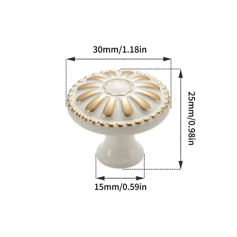 Ivory White Zinc Alloy Cabinet Knobs Set, 10 Pack 30mm Single Hole Drawer Pull Handles with dimensions for kitchen